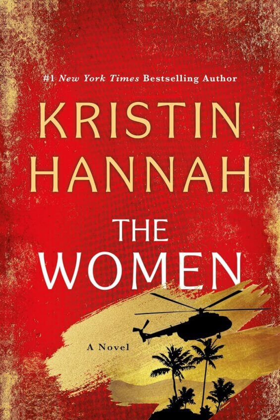 Red and gold cover of "The Women" by Kristin Hannah