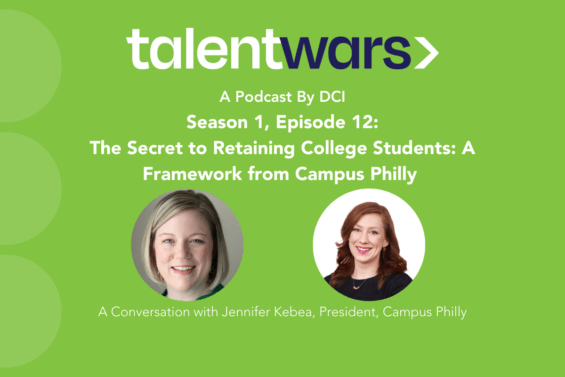 Lime green Talent Wars podcast graphic with Patience Fairbrother and Jennifer Kebea headshot.