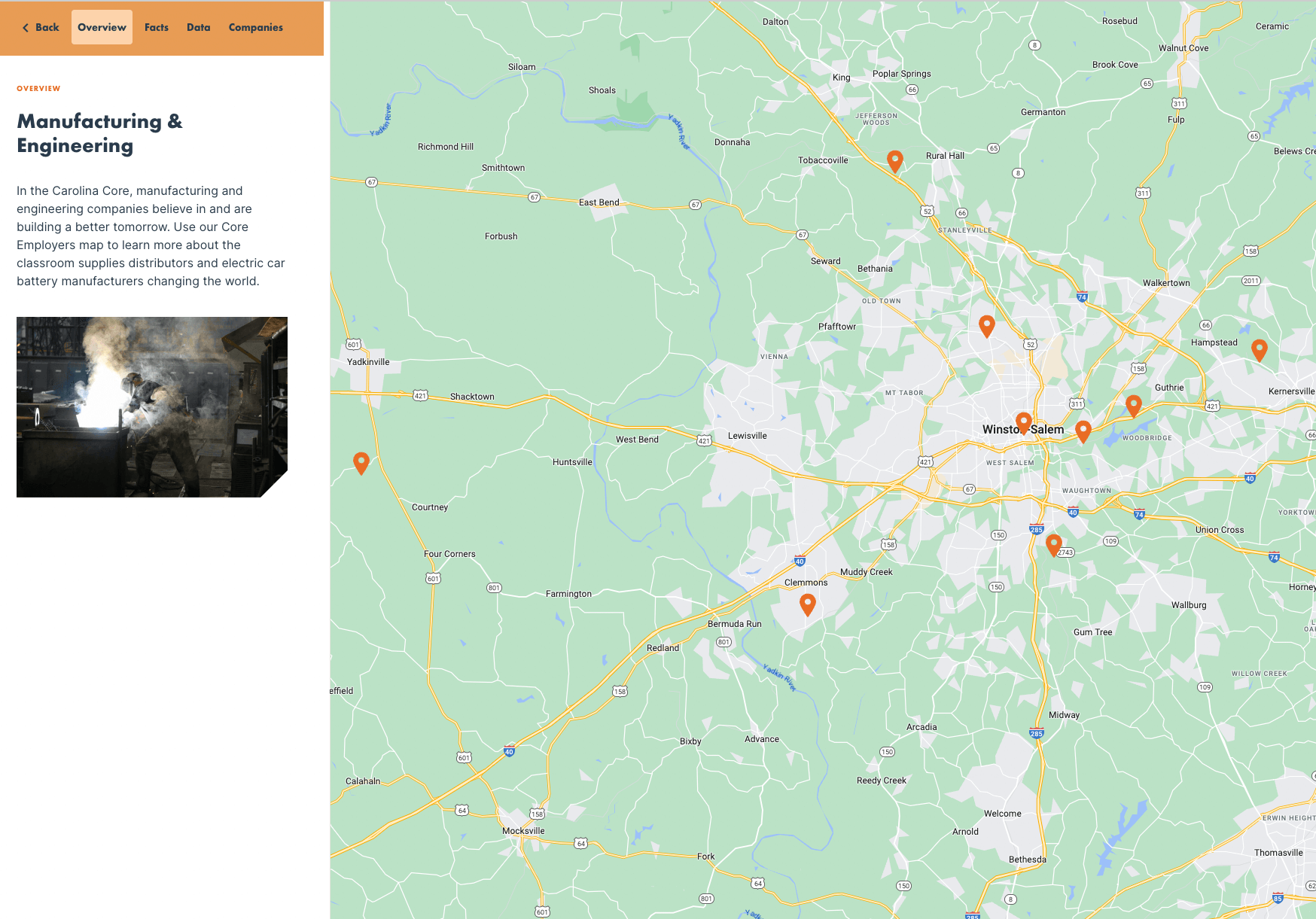 Screenshot of DCI's company cluster map