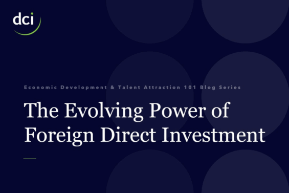 The Evolving Power of Foreign Direct Investment dark blue and white graphic