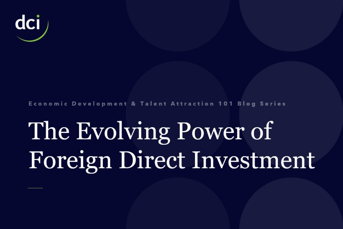 The Evolving Power of Foreign Direct Investment dark blue and white graphic
