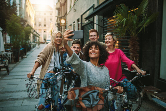 Micro-influencers taking a selfie on travel excursion