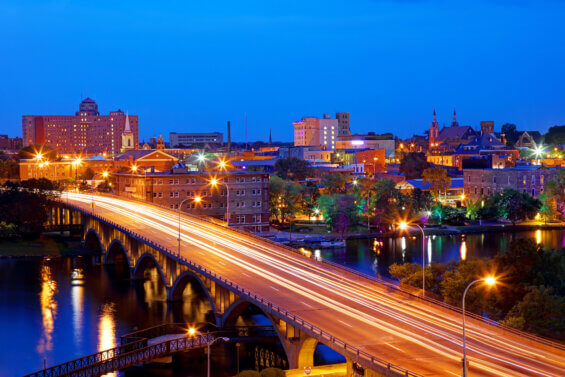 Aerial image of Rockford Illinois at night