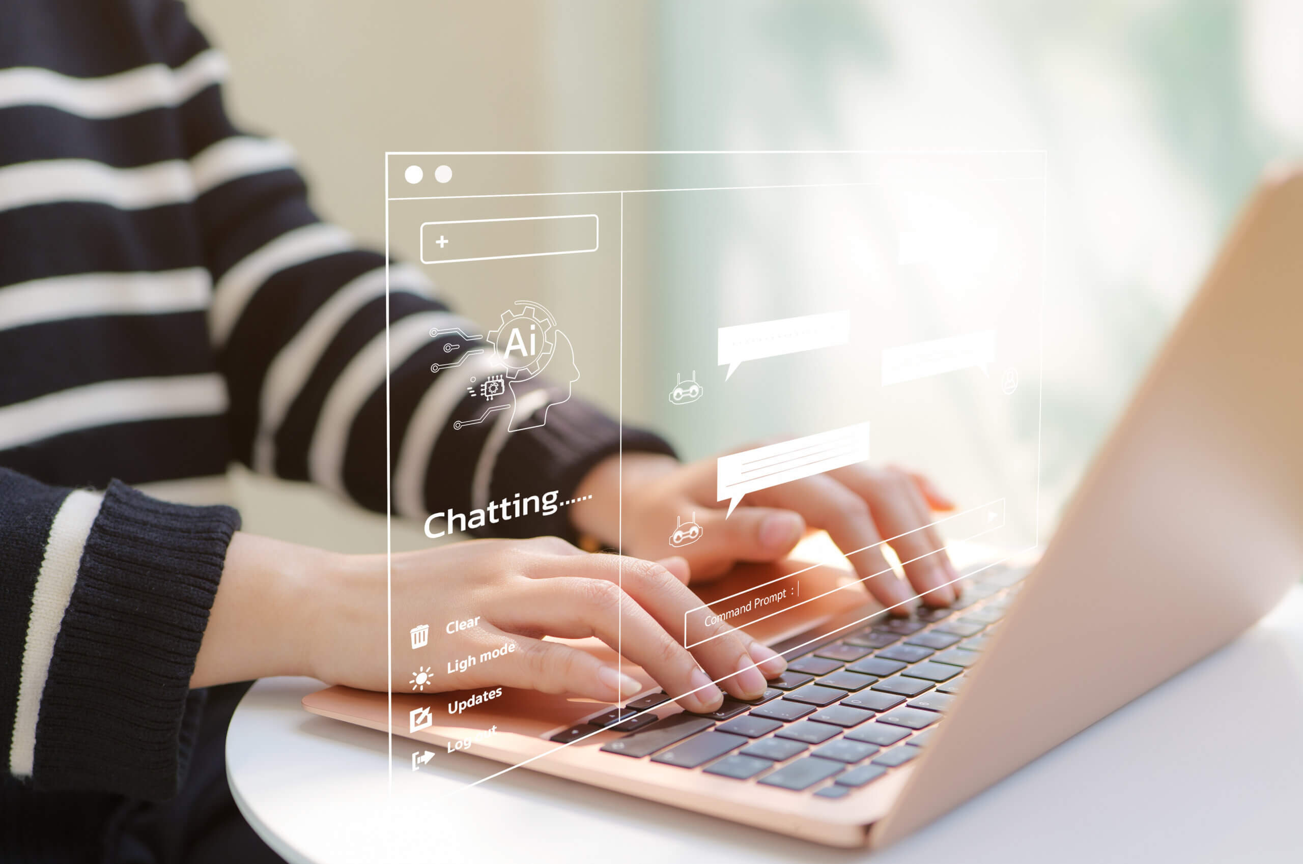 Woman using computer chatting with an intelligent artificial intelligence asks for the answers about edos seo strategy. ChatGPT Chat with AI or Artificial Intelligence technology. knowledge on the internet, e-learning,
