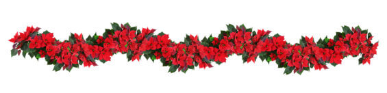 Christmas poinsettia red flowers in a floral garland isolated on white. Holiday arrangement.