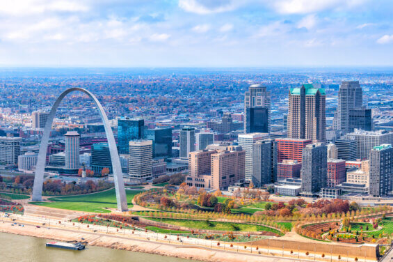 Downtown St. Louis aerial shot