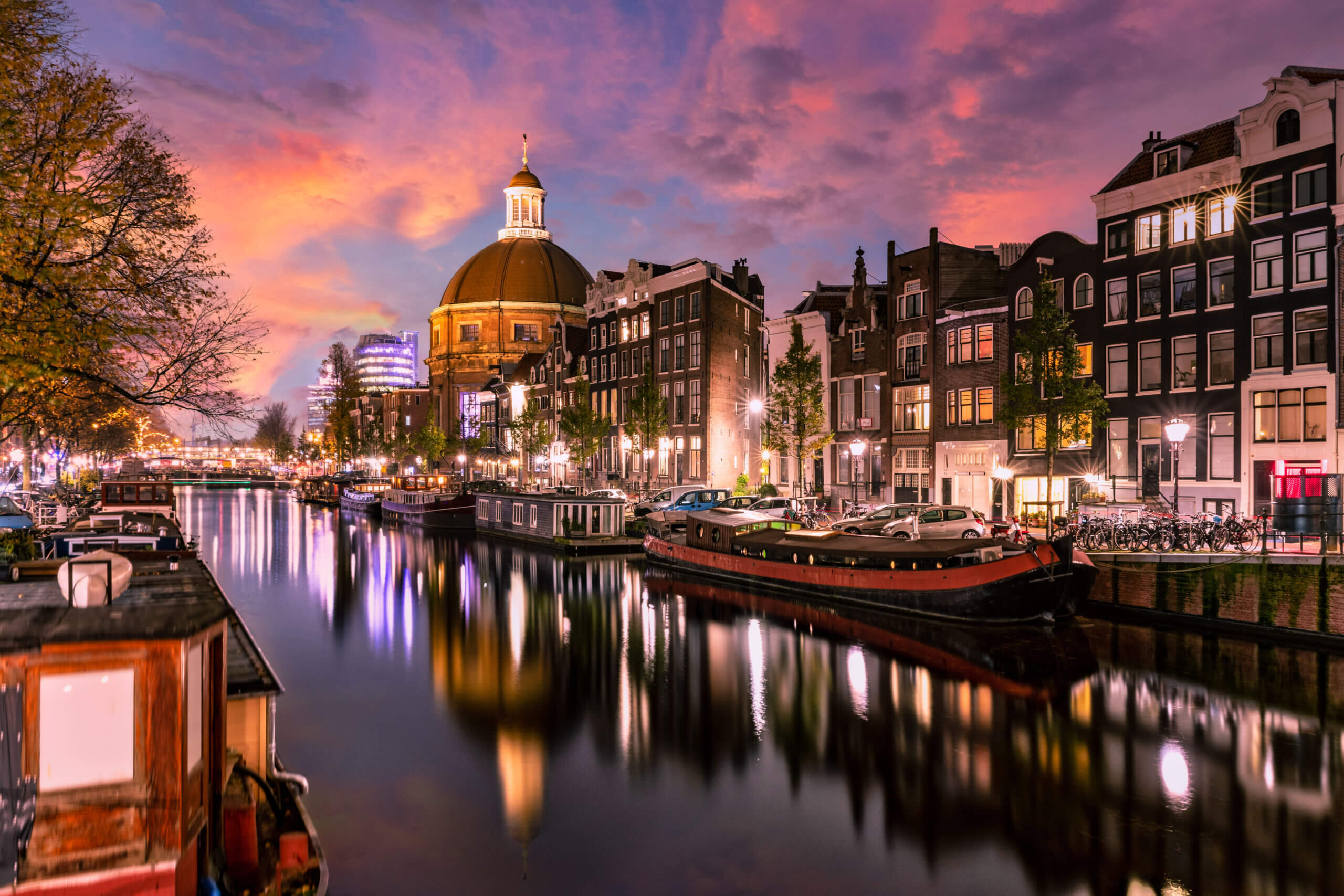 Amsterdam canal at sunset